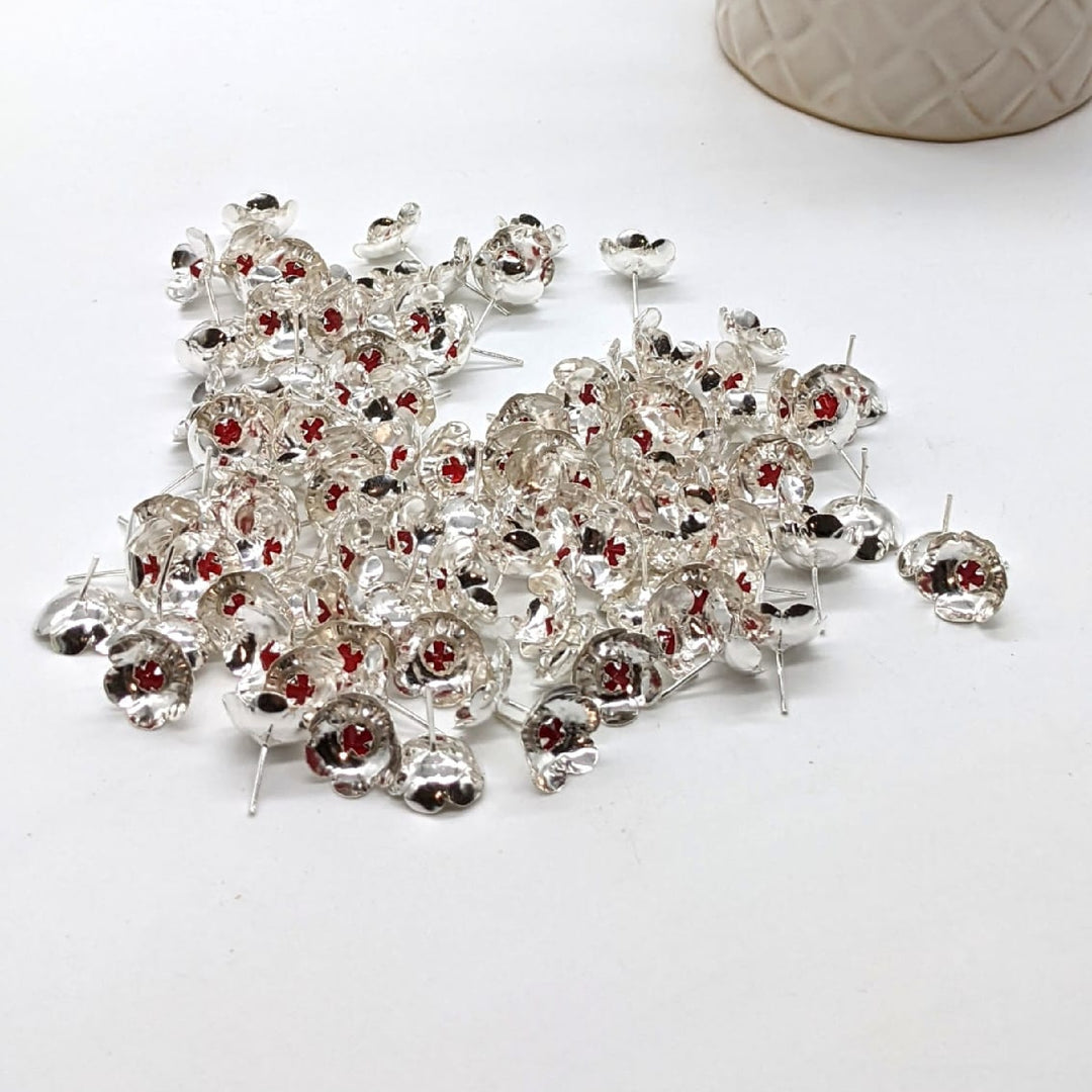 Silver 108 flowers with red stone - silver gift items- Hindu pooja item-return gift for navarathri- gift housewarming