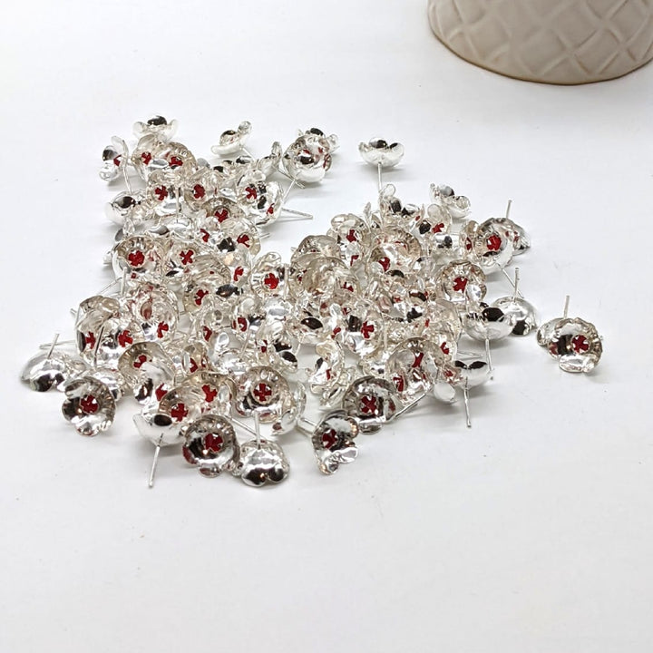 Silver 108 flowers with red stone - silver gift items- Hindu pooja item-return gift for navarathri- gift housewarming