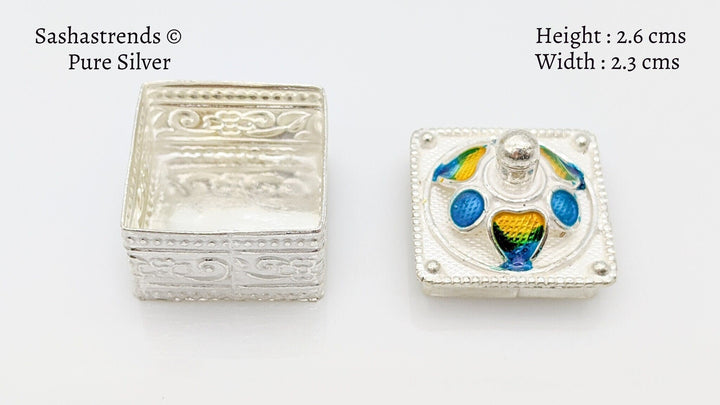 Square shape kumkum box with lid- pure silver gift items- silver pooja items for home,return gift for navarathri,wedding & housewarming
