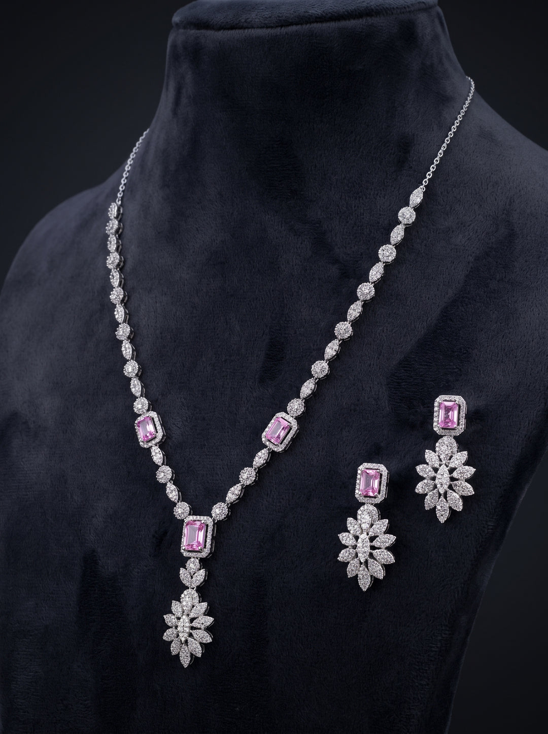 Blush pink silver necklace set