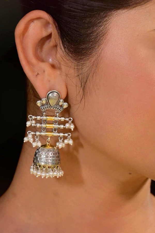 Latika contemporary dual-tone 925 silver jhumka