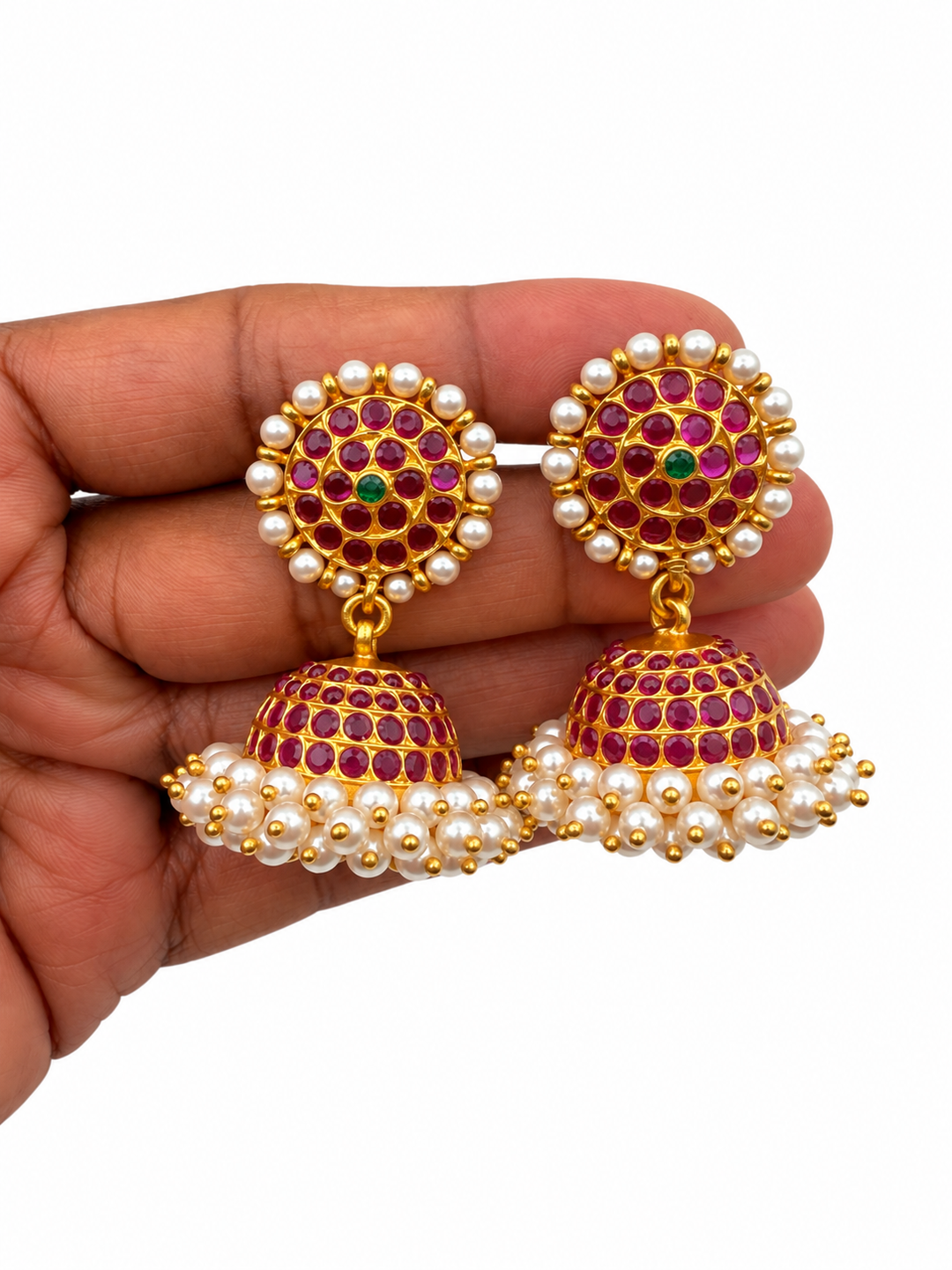 Bharatanatyam Round Jhumka - 925 Silver (24 ct gold polished)