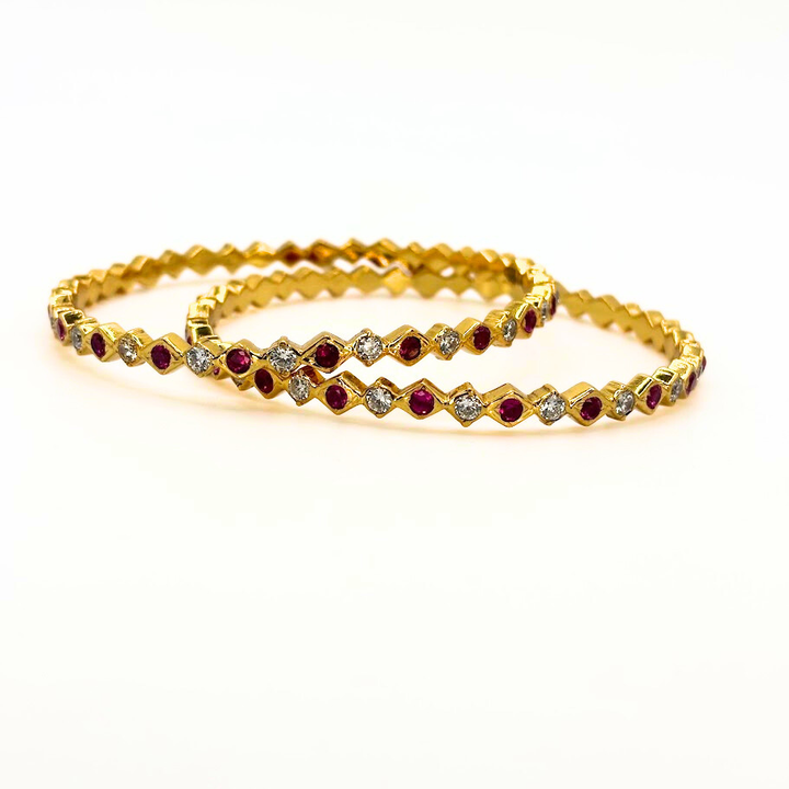 925 silver gold plated - Ruby and White stone