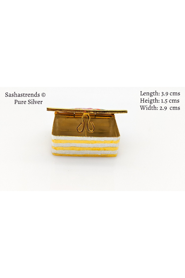 Rectangle peacock enamel kumkum box with 2 partition- pure silver gift items- pooja items for home,return gift for navarathri, &housewarming
