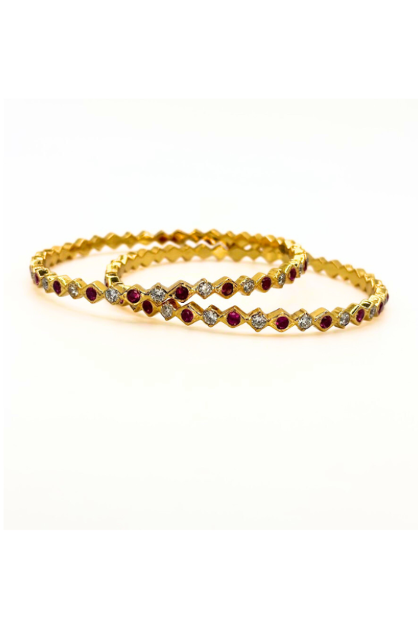 925 silver gold plated - Ruby and White stone