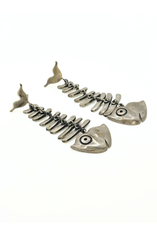 Fish bone earring - 925 silver oxidized