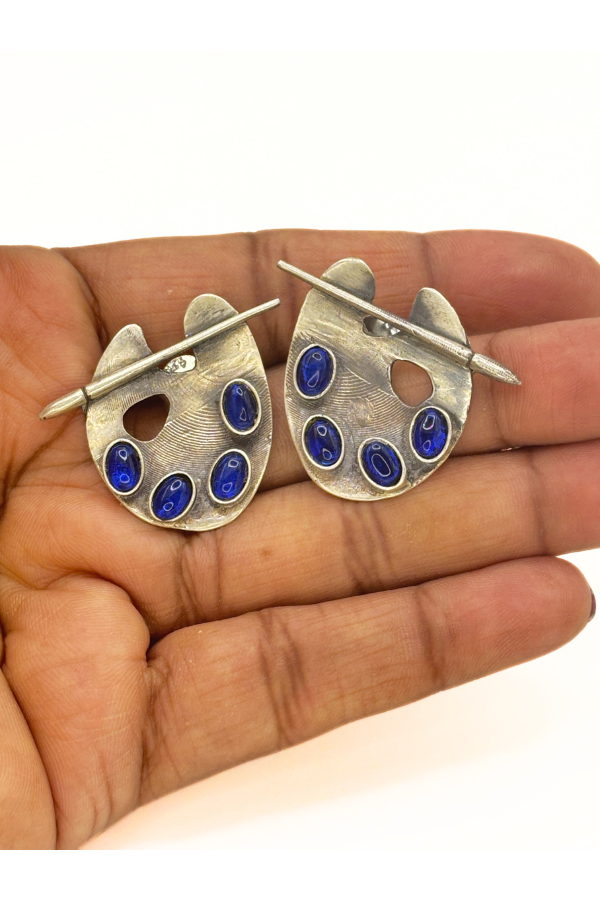 Paint palette earring - 925 silver oxidized
