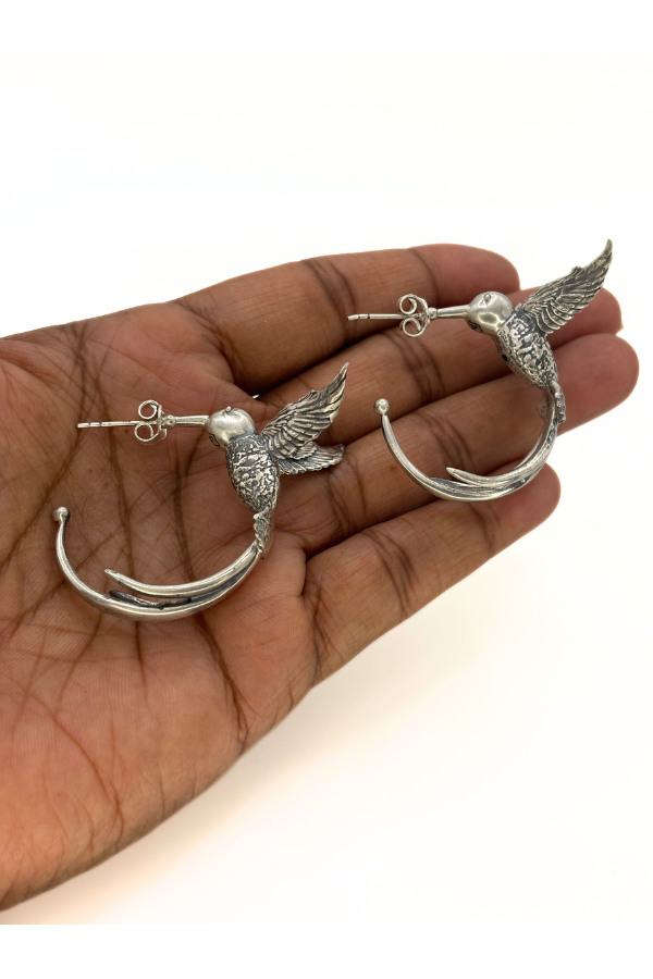 Hummingbird earring - 925 silver oxidized