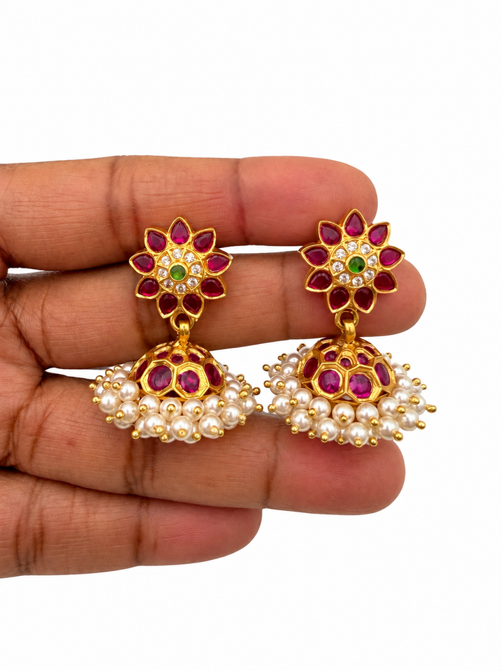 Bharatanatyam Jhumka - 925 Silver (24 ct gold polished)