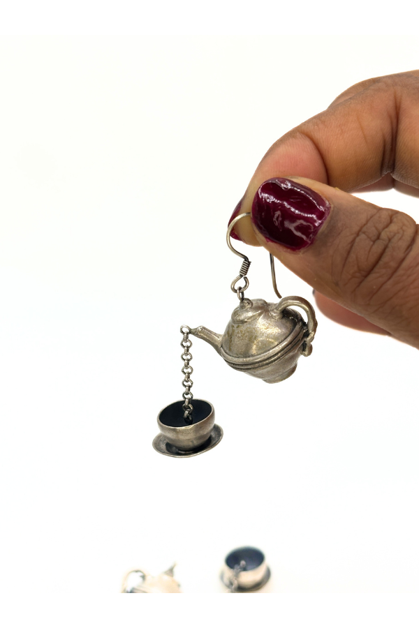 Teapot earring - 925 silver oxidized