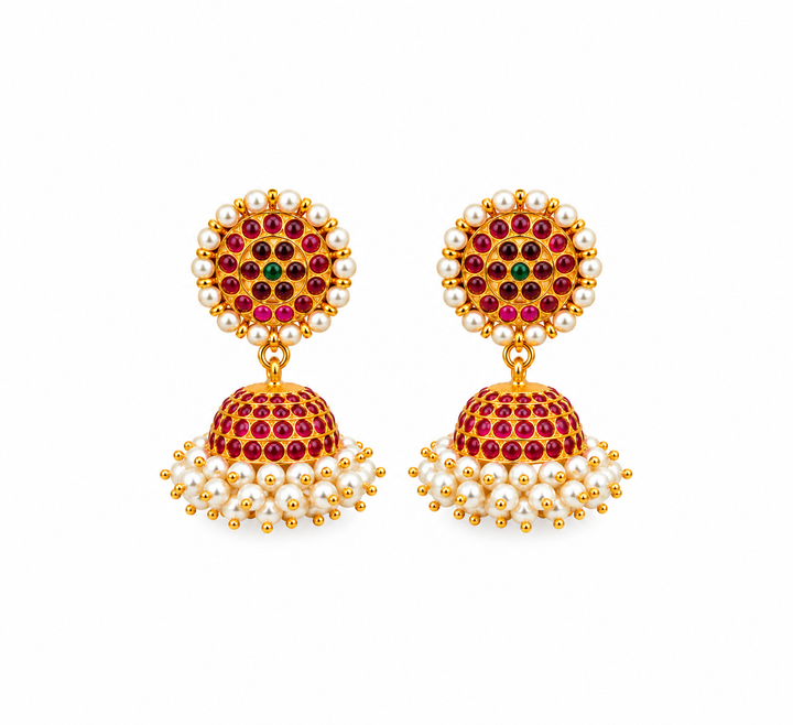 Bharatanatyam Round Jhumka - 925 Silver (24 ct gold polished)