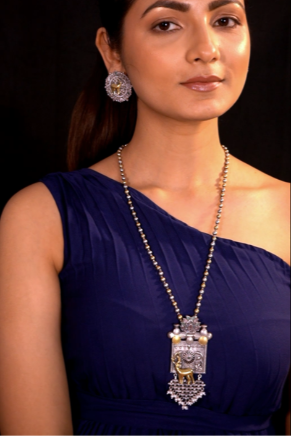 Kumari contemporary 925 silver dual-tone Necklace set