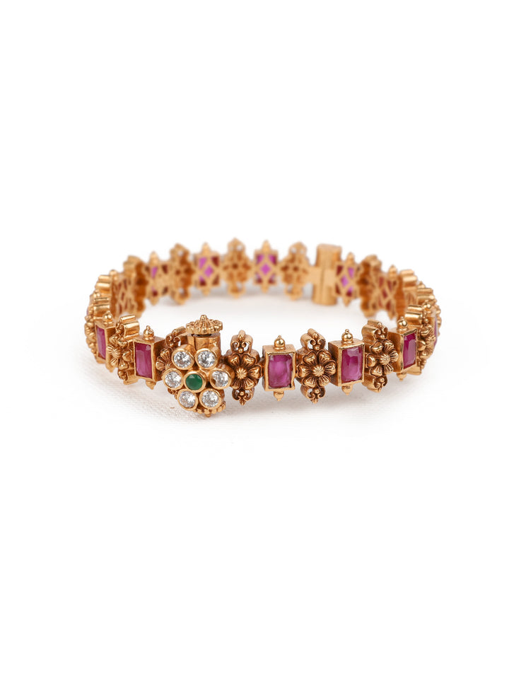 925 Silver Flower Bangle with Screw - 2.6 Size