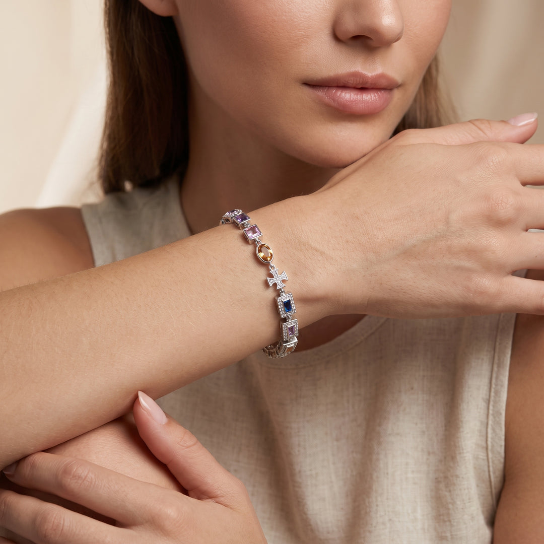 Multicolor stone Silver Bracelet