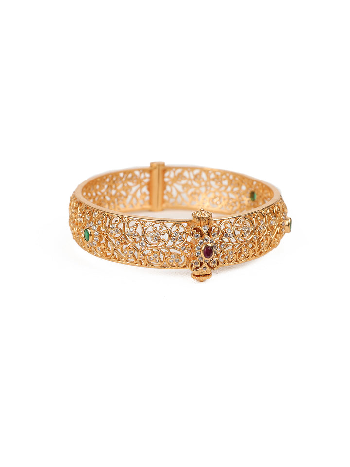925 Silver Floral Bangle/Kada with screw - 2.8 Size