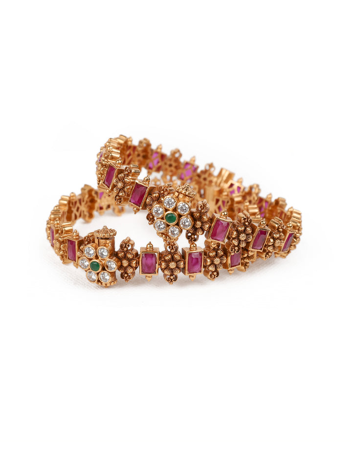 925 Silver Flower Bangle with Screw - 2.6 Size