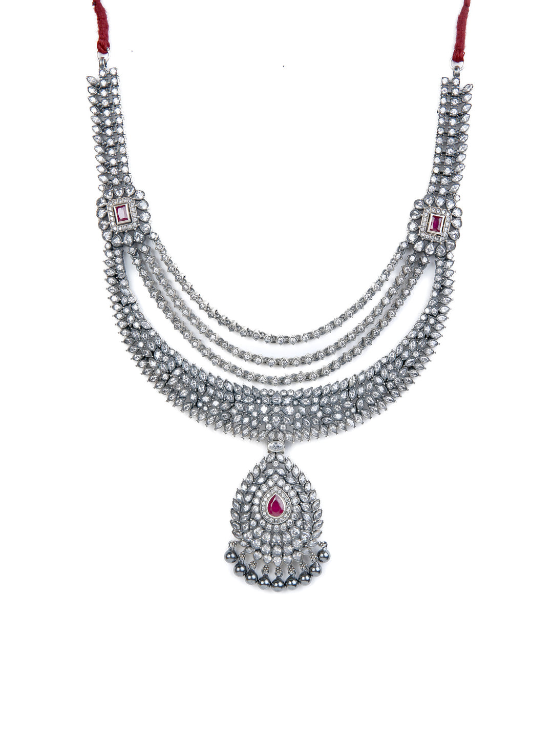 Ganga Necklace - 925 oxidized silver - Zircon jewelry