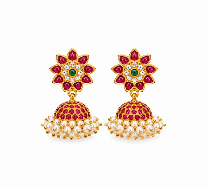 Bharatanatyam Jhumka - 925 Silver (24 ct gold polished)