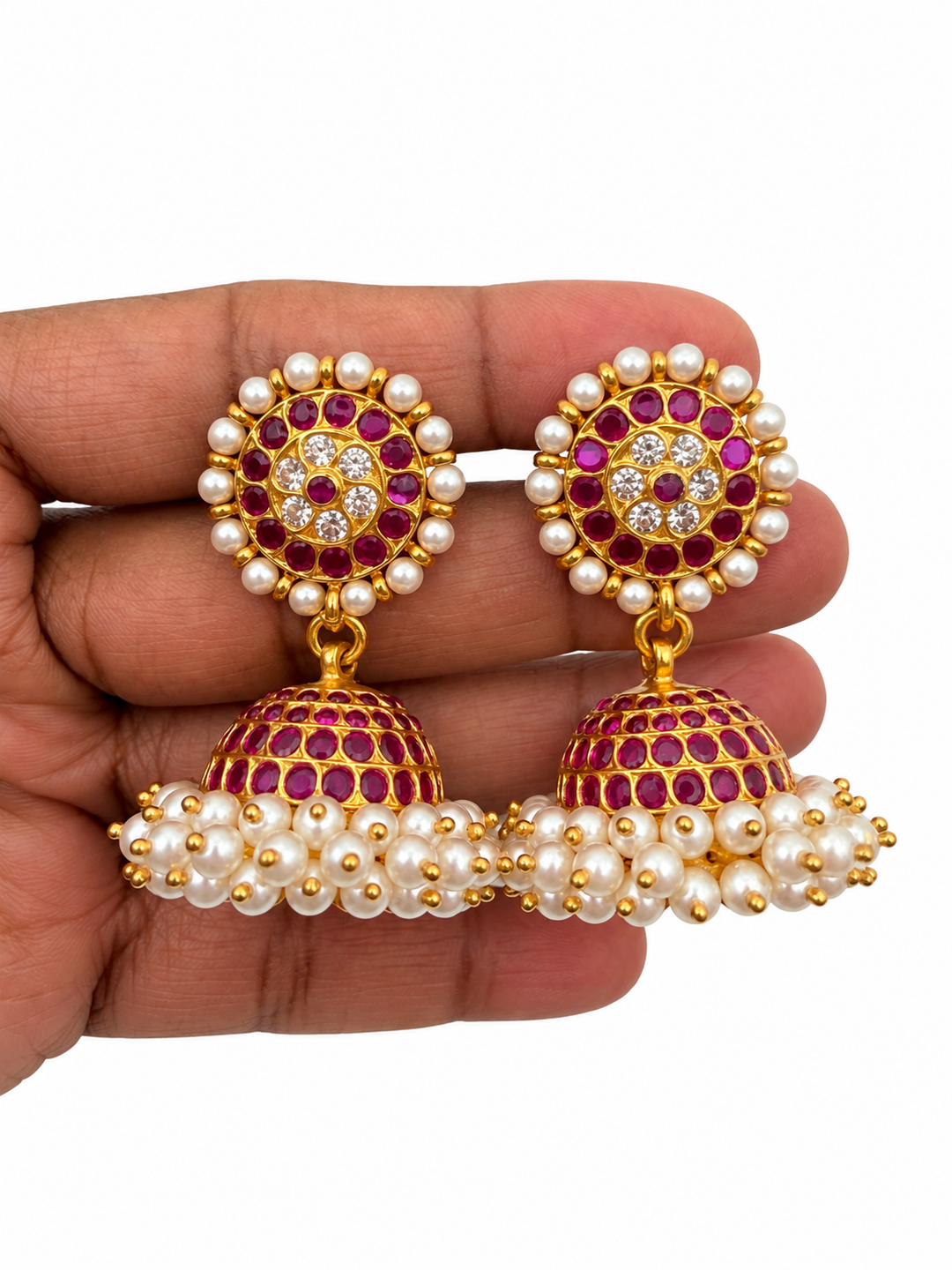 Bharatanatyam Sun Jhumka - 925 Silver (24 ct gold polished)