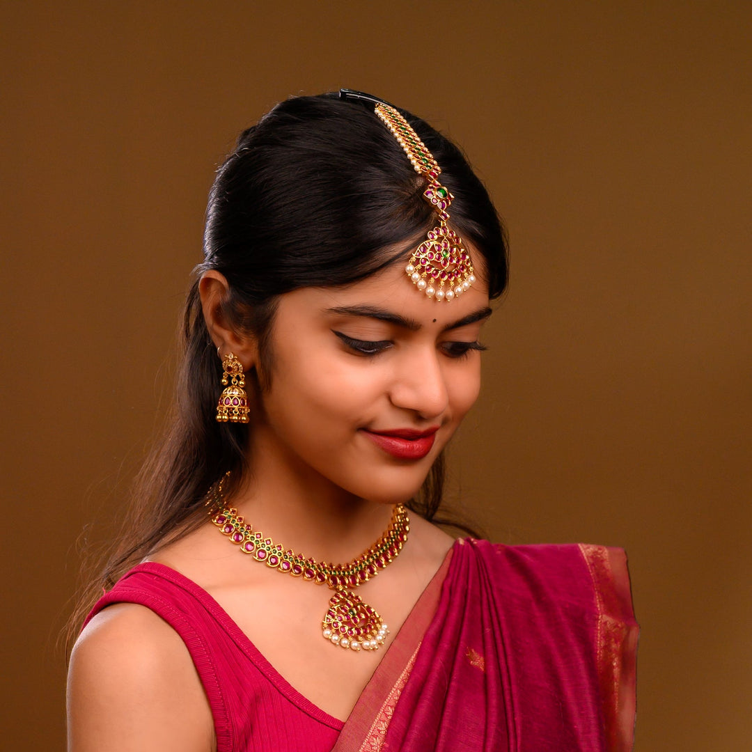 Nethi Chutti – Maang Tikka - 925 Silver (24 ct Gold polish) for Bharatanatyam - Bridal Elegance
