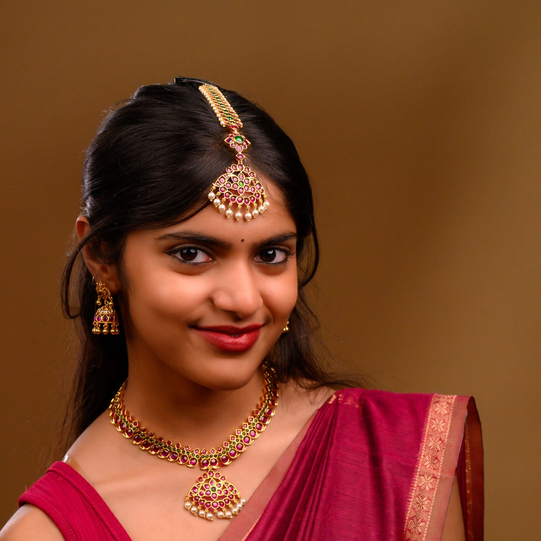 Nethi Chutti – Maang Tikka - 925 Silver (24 ct Gold polish) for Bharatanatyam - Bridal Elegance