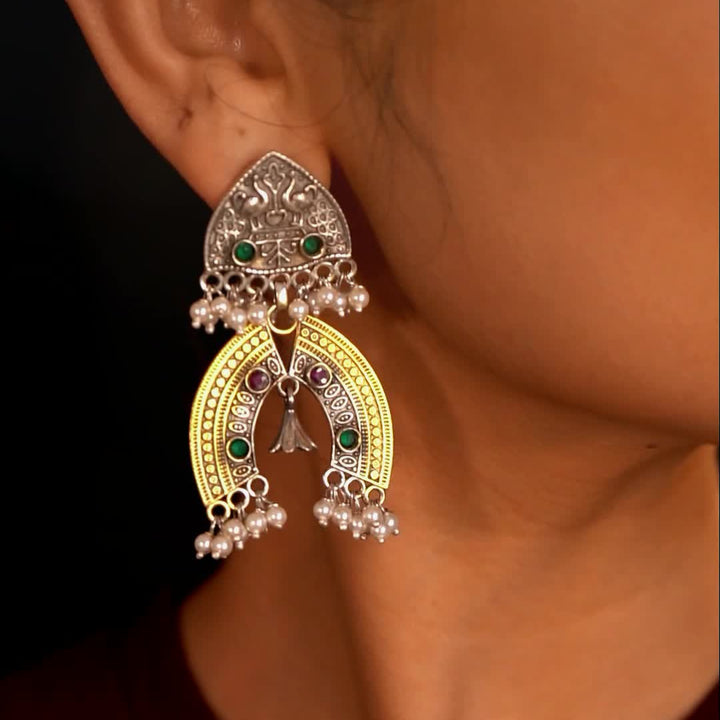 Nitali 925 Silver contemporary Dual-tone Earring