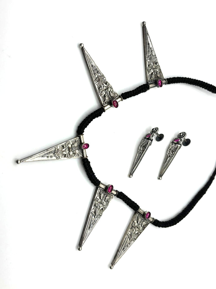 Smithi Necklace 925 oxidized silver-festival jewelry-Thread jewelry