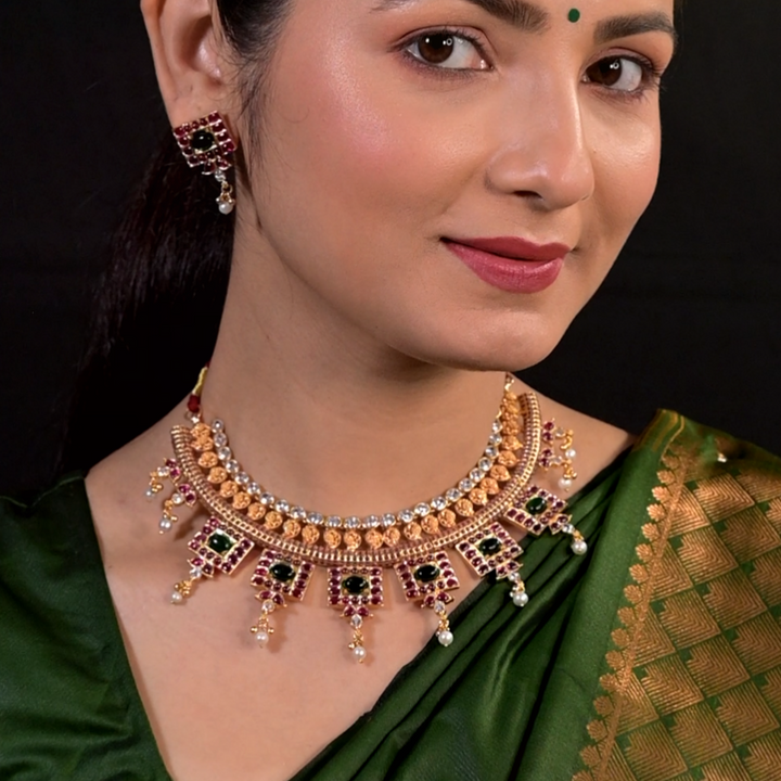 Ryka Necklace-925 silver-Gold polish-Festival collection-Wedding jewelry