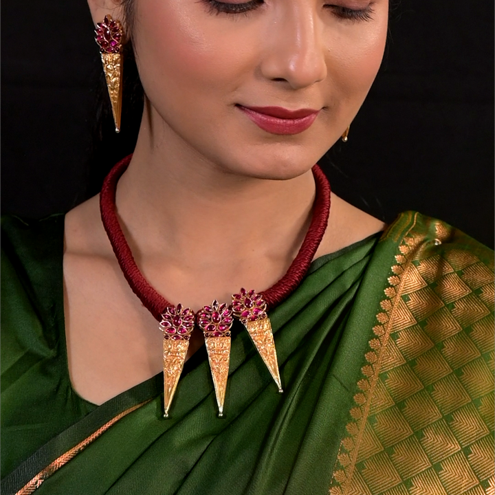Varya Necklace-925 silver-Gold polish-Festive collection-Traditional jewelry