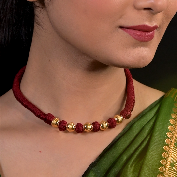 Sanya Threaded Necklace -925 silver-Gold polish-Necklace-Gifts-Festival collection