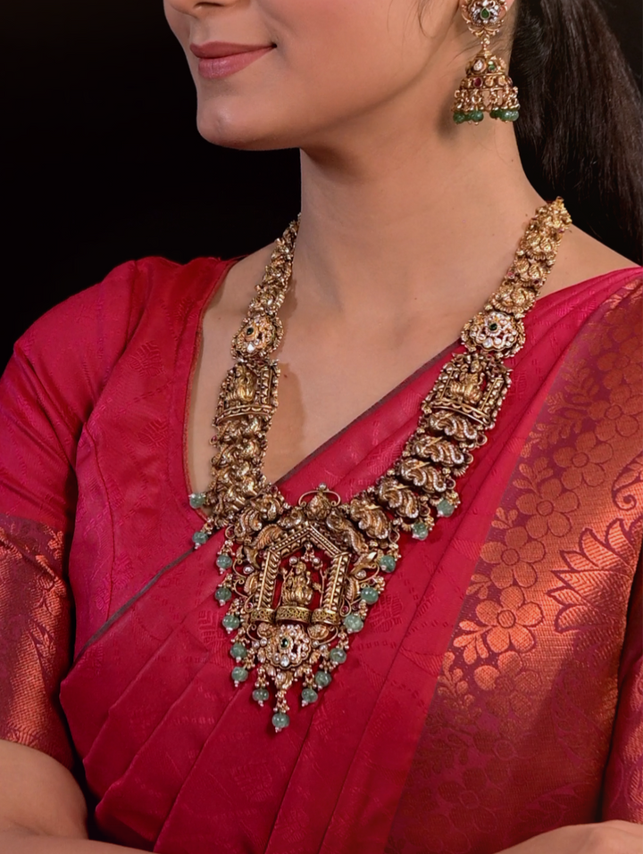 Gauri Necklace-925 silver-Gold polish-Temple-wedding jewelry-Jhumka