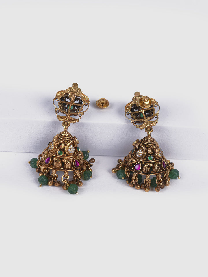 Gauri Necklace-925 silver-Gold polish-Temple-wedding jewelry-Jhumka
