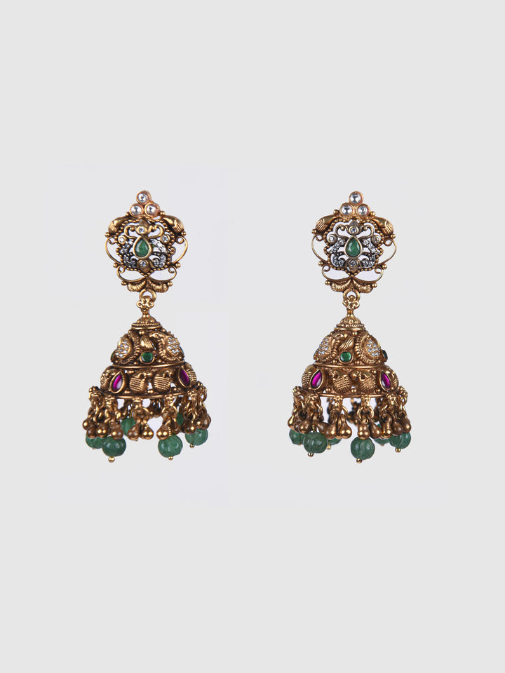 Gauri Necklace-925 silver-Gold polish-Temple-wedding jewelry-Jhumka