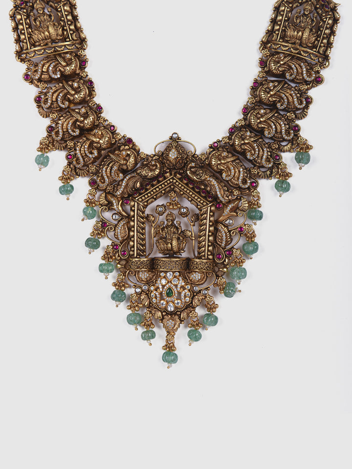Gauri Necklace-925 silver-Gold polish-Temple-wedding jewelry-Jhumka