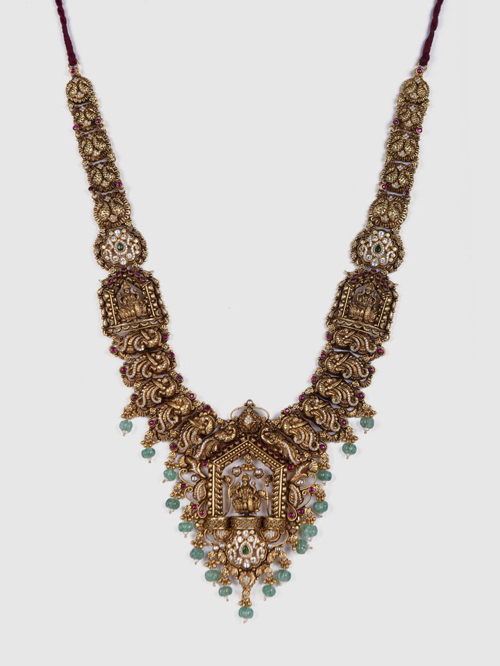 Gauri Necklace-925 silver-Gold polish-Temple-wedding jewelry-Jhumka