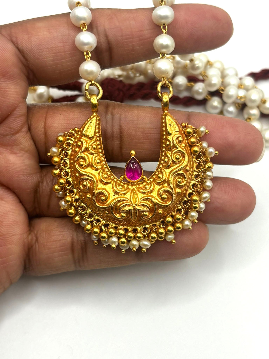 Unnati Necklace-925_silver-Gold_polish-Wedding_jewelry-Festival_collection-Gifts-Pearl chain