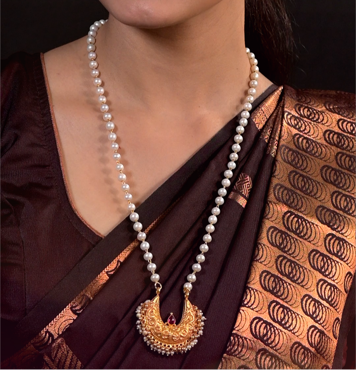 Unnati Necklace-925_silver-Gold_polish-Wedding_jewelry-Festival_collection-Gifts-Pearl chain