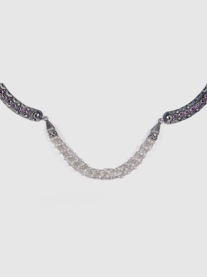 Sachi Necklace-925 silver-Oxidized silver-pearl chain-Any Outfit styling-Necklace-Earring