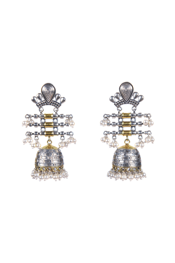 Pair of silver dual-tone jhumka