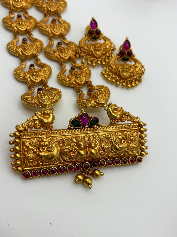 Vidhushi Necklace-925 silver (Gold polish) - Temple - wedding - Festival jewelry