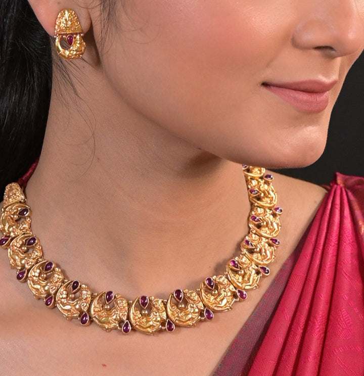 Megha Necklace-925 silver (Gold polish) - Temple - wedding - Festival jewelry