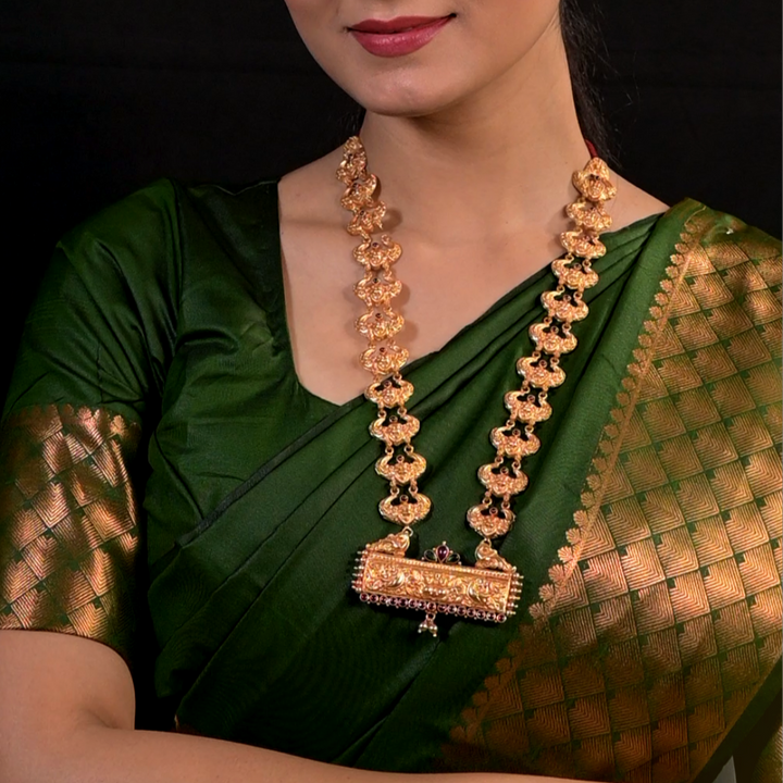 Vidhushi Necklace-925 silver (Gold polish) - Temple - wedding - Festival jewelry