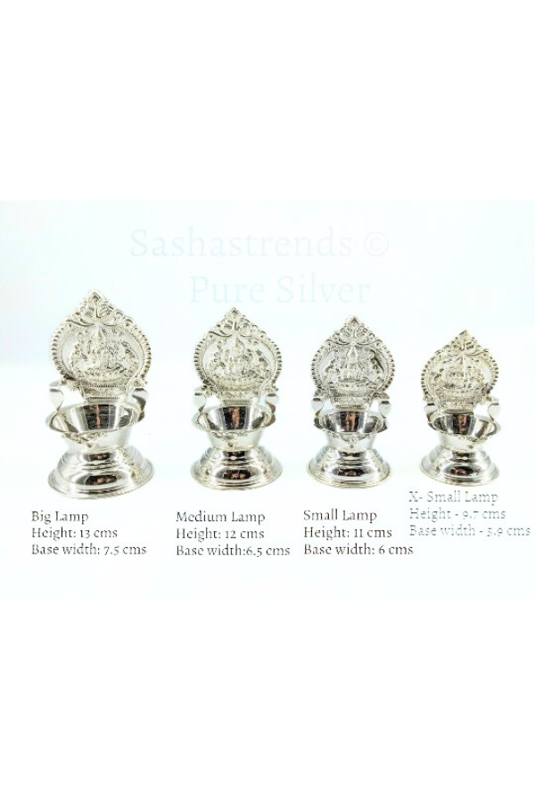 925 silver Kamakshi lamp/villakku height 10cm/11cm/12cm/13cms -pure silver gift items- return gift for navarathri, wedding & housewarming