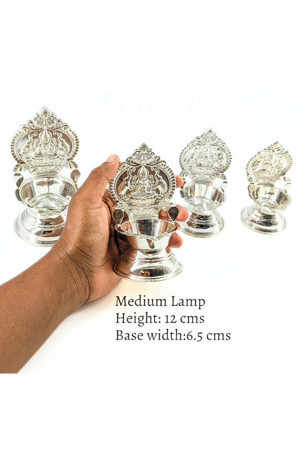 925 silver Kamakshi lamp/villakku height 10cm/11cm/12cm/13cms -pure silver gift items- return gift for navarathri, wedding & housewarming