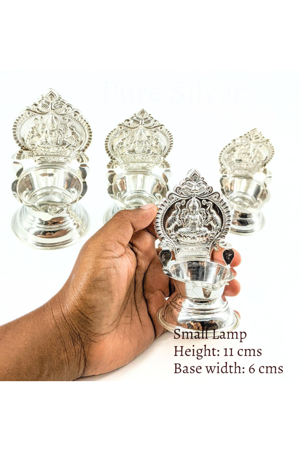 925 silver Kamakshi lamp/villakku height 10cm/11cm/12cm/13cms -pure silver gift items- return gift for navarathri, wedding & housewarming