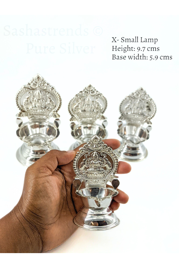925 silver Kamakshi lamp/villakku height 10cm/11cm/12cm/13cms -pure silver gift items- return gift for navarathri, wedding & housewarming