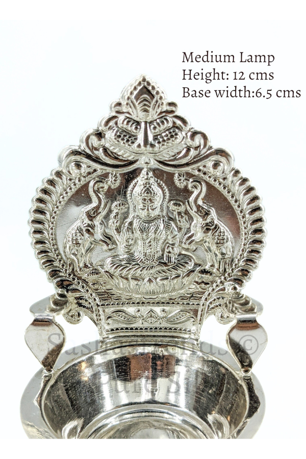925 silver Kamakshi lamp/villakku height 10cm/11cm/12cm/13cms -pure silver gift items- return gift for navarathri, wedding & housewarming