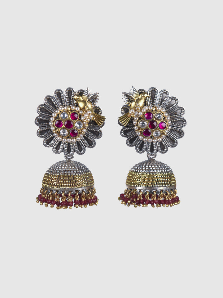 Anvika 925 silver contemporary dual-tone Jhumka