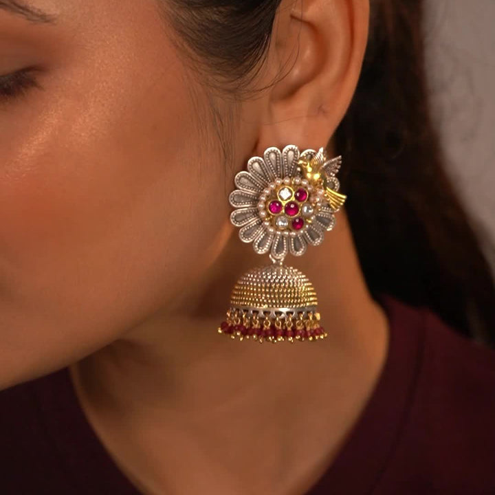 Anvika 925 silver contemporary dual-tone Jhumka