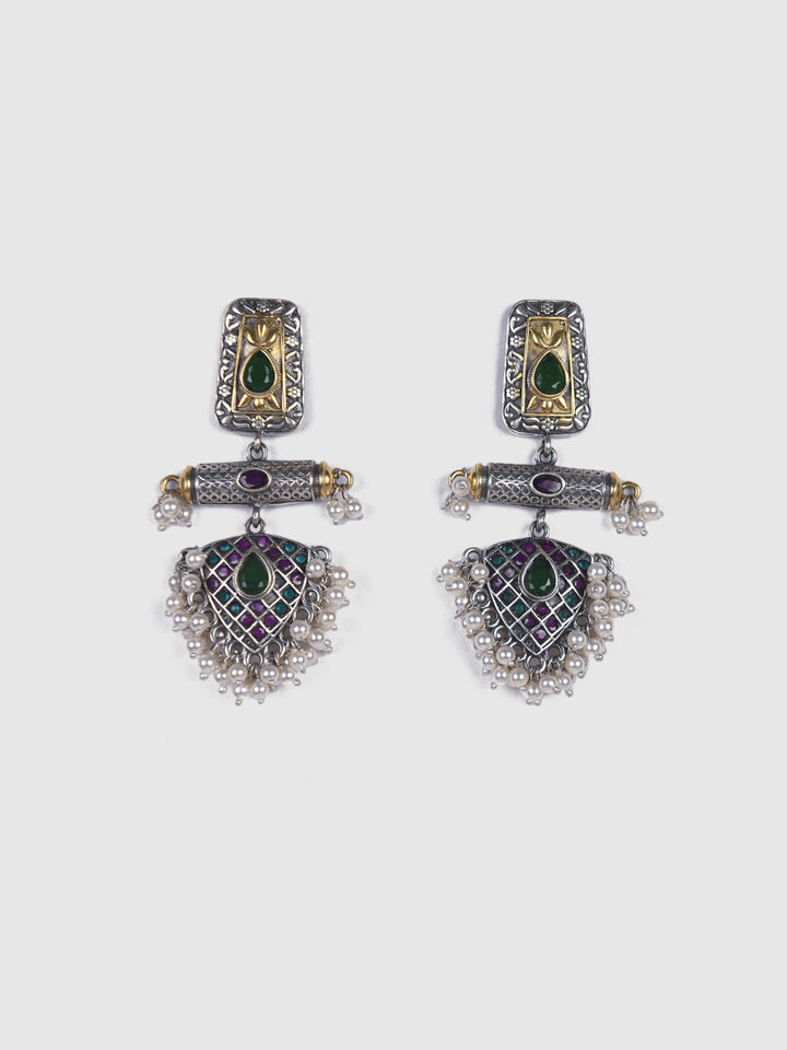 Jasvita 925 silver contemporary dual-tone earrings